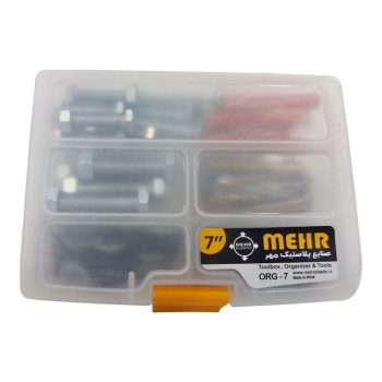 قیمت مجموعه 130 عددی پیچ و رولپلاک و میخ مهر مدل DDB-130 به همراه جعبه ابزار مهر مدل ORG-7 سایز 7 اینچ