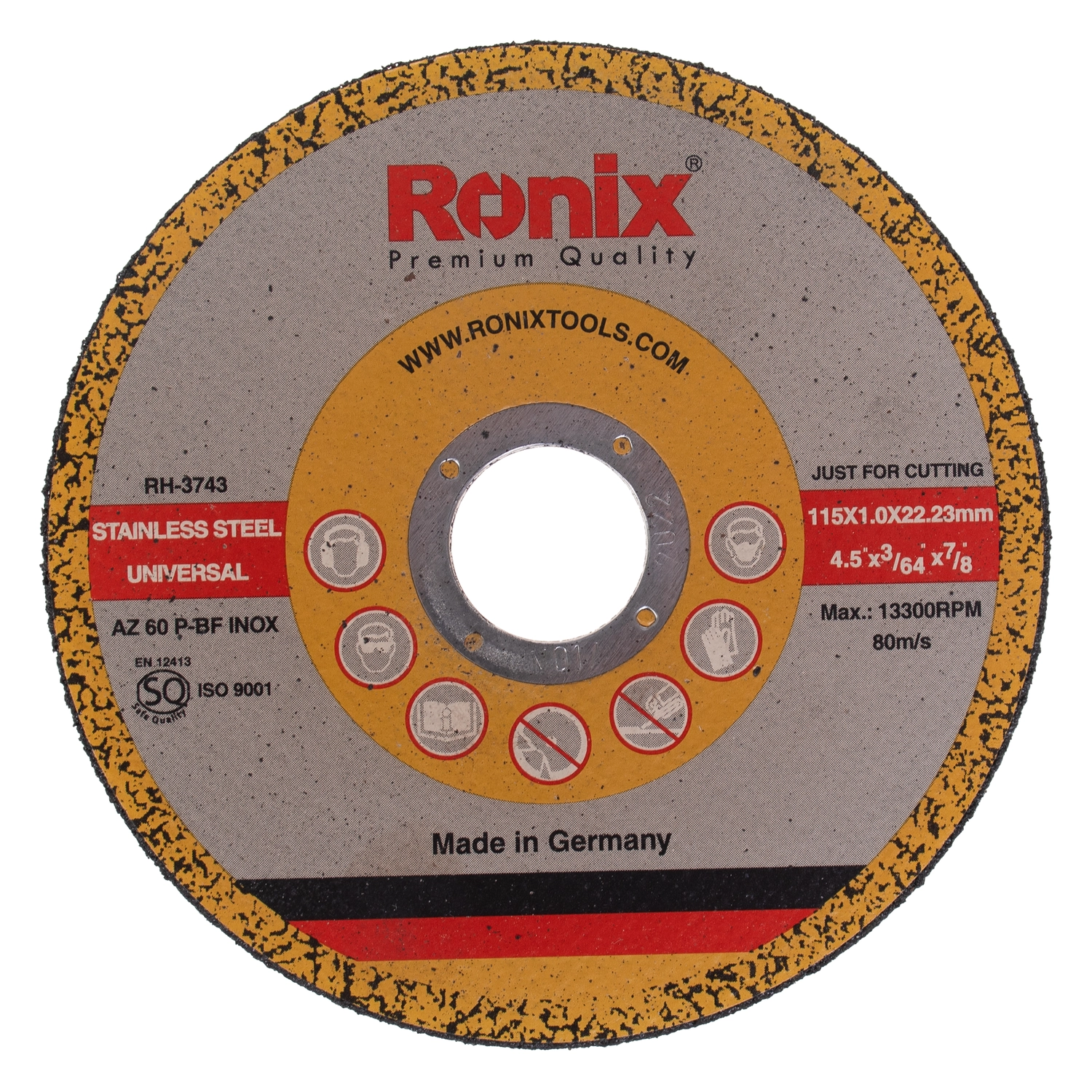 سنگ برش استیل بر رونیکس مدل RH-3743 سایز ۲۲.۲۳×۱.۰×۱۱۵ میلی متر