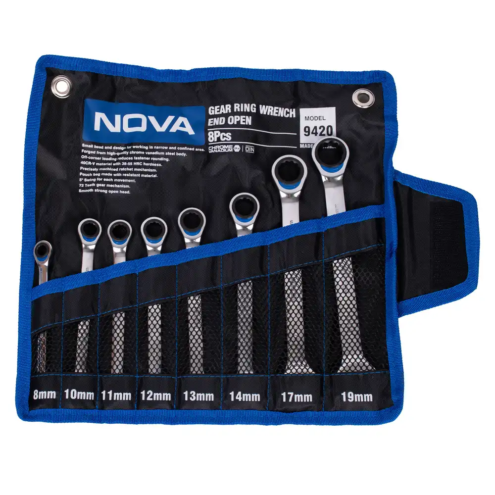 مجموعه 8 عددی آچار یک سر تخت یک سر جغجغه ای نووا مدل 9420